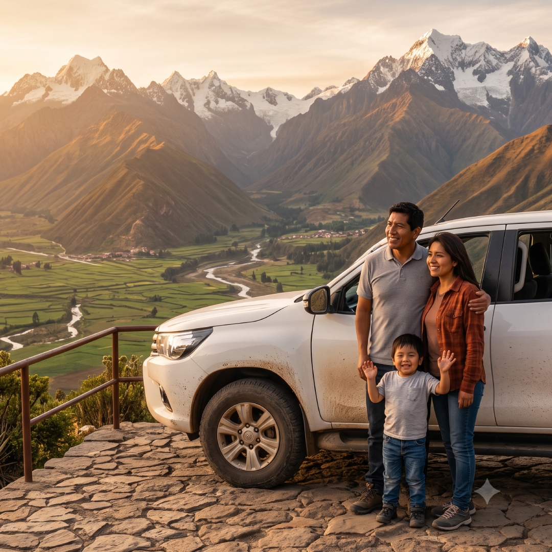 Familia junto a su Toyota Hilux